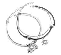 LucBuy 2 Piezas Multicapa Tobillera Cadena de pie Boho Capas Pulsera de Tobillo, Hecho a Mano Cadena de Pie Joyería Elefante Girasol Cuentas para Mujer