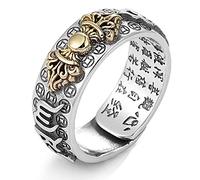 LucBuy Anillo Mantra PiXiu Feng Shui, Anillos Budistas de Plata, Joya Banda Amuleto MANI, Anillos Abiertos Ajustables Vintage Regalo Hombre Mujer (A7)