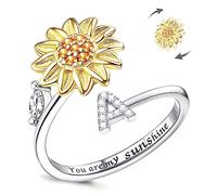 LucBuy Anillos Antiestrés para Mujer, Anillo Giratorio de Plata con Circonitas Cúbicas Diseño de Girasol, Ajustable y Apilable, con la Inscripción You Are My Sunshine en el Interior Joyería (A)