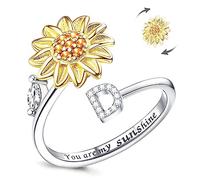 LucBuy Anillos Antiestrés para Mujer, Anillo Giratorio de Plata con Circonitas Cúbicas y Diseño de Girasol, Ajustable y Apilable, con la Inscripción You Are My Sunshine en el Interior Joyería(D)