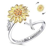 LucBuy Anillos Antiestrés para Mujer, Anillo Giratorio de Plata con Circonitas Cúbicas y Diseño de Girasol, Ajustable y Apilable, con la Inscripción You Are My Sunshine en el Interior Joyería(Y)