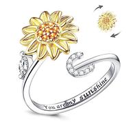 LucBuy Anillos Antiestrés para Mujer, Anillo Giratorio de Plata con Circonitas Cúbicas y Diseño de Girasol, Ajustable y Apilable, con la Inscripción You Are My Sunshine en el Interior Joyería(C)