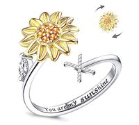 LucBuy Anillos Antiestrés para Mujer, Anillo Giratorio de Plata con Circonitas Cúbicas y Diseño de Girasol, Ajustable y Apilable, con la Inscripción You Are My Sunshine en el Interior Joyería(X)