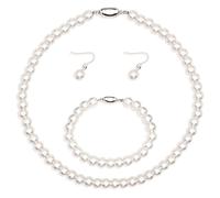 LucBuy Conjunto de Joyas de Perlas de Imitación, Collar Pulsera Pendientes de Perlas Artificiales, Elegante Conjunto de Joyas para Novias, Regalo para Bodas Cumpleaños Día de la Madre (Blanco)
