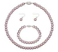 LucBuy Conjunto de Joyas de Perlas de Imitación, Collar Pulsera Pendientes de Perlas Artificiales, Elegante Conjunto de Joyas para Novias, Regalo para Bodas Cumpleaños Día de la Madre (Morado)