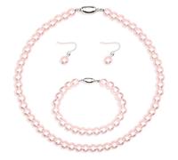 LucBuy Conjunto de Joyas de Perlas de Imitación, Collar Pulsera Pendientes de Perlas Artificiales, Elegante Conjunto de Joyas para Novias, Regalo para Bodas Cumpleaños Día de la Madre (Rosa)