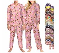 LucBuy Conjunto de Pijamas Personalizado con Foto de Cara, Ropa de Dormir de Manga Larga Personalizada para Mujeres y Hombres,Regalos Divertidos Personalizados del Juego de Salón Pjs (A19)