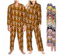 LucBuy Conjunto de Pijamas Personalizado con Foto de Cara, Ropa de Dormir de Manga Larga Personalizada para Mujeres y Hombres,Regalos Divertidos Personalizados del Juego de Salón Pjs (A26)