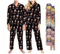 LucBuy Conjunto de Pijamas Personalizado con Foto de Cara, Ropa de Dormir de Manga Larga Personalizada para Mujeres y Hombres,Regalos Divertidos Personalizados del Juego de Salón Pjs (A3)