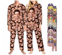 LucBuy Conjunto de Pijamas Personalizado con Foto de Cara, Ropa de Dormir de Manga Larga Personalizada para Mujeres y Hombres,Regalos Divertidos Personalizados del Juego de Salón Pjs (A23)