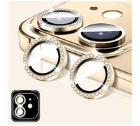 LucBuy Protector de Lente de Cámara Compatible con iPhone 16/16 Plus, Protector de Lente de Cámara de Cristal Templado con Diamante, Anillos Metálicos Individuales (Oro)