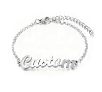 LucBuy Pulseras con Nombre Personalizadas, Brazalete Personalizado con Placa de Nombre Bañado en Oro de 18 Quilates, Joyas Elegantes con Cualquier Palabra, Regalos Conmemorativos Únicos (Plata)