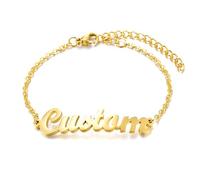 LucBuy Pulseras con Nombre Personalizadas, Brazalete Personalizado con Placa de Nombre Bañado en Oro de 18 Quilates, Joyas Elegantes con Cualquier Palabra, Regalos Conmemorativos Únicos (Oro)