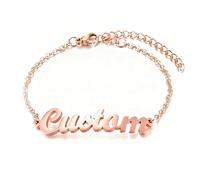 LucBuy Pulseras con Nombre Personalizadas, Brazalete Personalizado con Placa de Nombre Bañado en Oro de 18 Quilates, Joyas Elegantes con Cualquier Palabra, Regalos Conmemorativos Únicos (Oro Rosa)