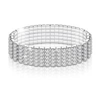 LucBuy Pulseras de Diamantes de Imitación, Brazalete Elástico de Tenis de Diamante,Joyería de Pulsera Apilable Nupcial de Cristal Plateado,Pulsera de Banda de Fiesta de Boda para Mujeres (A3)