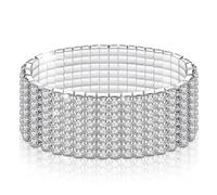 LucBuy Pulseras de Diamantes de Imitación, Brazalete Elástico de Tenis de Diamante,Joyería de Pulsera Apilable Nupcial de Cristal Plateado,Pulsera de Banda de Fiesta de Boda para Mujeres (A4)
