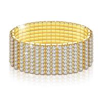 LucBuy Pulseras de Diamantes de Imitación, Brazalete Elástico de Tenis de Diamante,Joyería de Pulsera Apilable Nupcial de Cristal Plateado,Pulsera de Banda de Fiesta de Boda para Mujeres (A8)