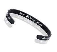 LucBuy Pulseras Inspiradoras, Brazalete de Acero Inoxidable con Mantra Motivacional Grabado Keep Going, Banda Ajustable de Alto Pulido, Joyas de Amistad (Negro)