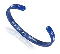 LucBuy Pulseras Inspiradoras, Brazalete de Acero Inoxidable con Mantra Motivacional Grabado Keep Going, Banda Ajustable de Alto Pulido, Joyas de Amistad (Azul)