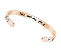 LucBuy Pulseras Inspiradoras, Brazalete de Acero Inoxidable con Mantra Motivacional Grabado Keep Going, Banda Ajustable de Alto Pulido, Joyas de Amistad (Oro rosa)