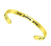 LucBuy Pulseras Inspiradoras, Brazalete de Acero Inoxidable con Mantra Motivacional Grabado Keep Going, Banda Ajustable de Alto Pulido, Joyas de Amistad (Dorado)