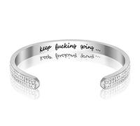 LucBuy Pulseras Inspiradoras, Brazalete de Acero Inoxidable con Mantra Motivacional Grabado Keep Going, Banda Ajustable de Alto Pulido, Joyas de Amistad (Diamante de Imitación)