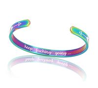 LucBuy Pulseras Inspiradoras, Brazalete de Acero Inoxidable con Mantra Motivacional Grabado Keep Going, Banda Ajustable de Alto Pulido, Joyas de Amistad (Arcoíris)