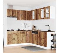 Lucca - Juego de muebles de cocina (11 piezas) con aspecto de madera envejecida, madera y cristal, con patas ajustables, gran espacio de almacenamiento para cocina equipada, incluye armario de esquina