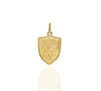 Lucchetta - Sanctus Miguel - Quis Ut Deus - Medalla de oro 585 de 14 quilates - Colgante de San Miguel Arcángel - Fabricado en Italia