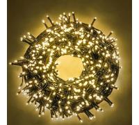 LUCCIKA® Cadena de luces de 9 m con 180 leds color blanco cálido para interior y exterior controlador de 31 V con 8 juegos y almacenamiento de cable verde
