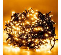 Luccika Cadena de luces LED navideñas en cable verde, para interiores y exteriores, controlador de 31 V con 8 luces y juegos de memoria (dorado, 15 metros, 300 ledes)