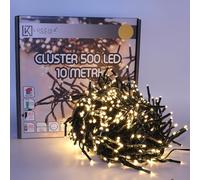 Luccika, Cadena Luminosa de Luci a Grappolo Cluster Blanco Cálido, 10 Metros, 500 LED de Ø 3mm, Guirnalda de Luces para Árbol de Navidad, 4 Efectos de Luz, Control Remoto, Temporizador, Cable Verde