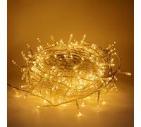 Luccika Cadena luminosa LED 31 V con 8 efectos de luz, luces navideñas para árbol de Navidad y exterior, IP44, cable transparente (blanco cálido, 15 m, 300 LED)