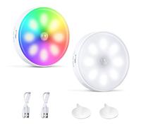 Luce Armadio con Sensore di Movimento, 2 Pezzi Luce Notturna LED Ricaricabile USB, Luce da Armadio RGB, 7 Cicli di Colore, 8 LED 3 Modalità RGB/Bianco/Off, per Camera dei Bambini, Scale, Corridoi
