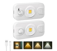 Luce notturna con rilevatore di movimento, luce LED per armadietti con 3 modalità di illuminazione, luce sotto gli armadietti ricaricabile tramite USB-C per scale, cucina, armadi (confezione da 2)