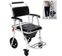 LUCEAE Silla de ruedas plegable para ducha, silla con inodoro de cabecera 3 en 1 con cubo extraíble y reposapiés abatible, silla de ducha con ruedas impermeable para adultos mayores discapacitados