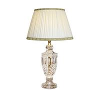 LUCECLASS - C566PPL Lampada da comodino da appoggio da tavolo, classica artigianale da tavolo in puro cristallo trasparente con paralume in misto seta plissettato avorio per camera da letto soggiorno