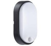 Luceco Eco Iluminación LED de plafón oval con sensor de movimiento PIR, aro blanco y negro, 22 cm, 10W