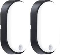 Luceco Eco Luz LED Exterior de Mamparo con Sensor de Movimiento PIR, Iluminación Exterior Decorativa, Ovalada, Negra, IP54, 10W, 700lm, 4000K, EBEO10P40 (Paquete de 2)