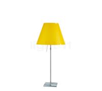 Luceplan Costanza, lámpara de sobremesa, pantalla amarillo canario/marco aluminio - telescopio - con botón