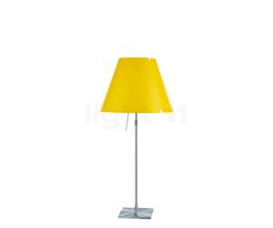 Luceplan Costanza, lámpara de sobremesa, pantalla amarillo canario/marco aluminio - telescopio - con botón