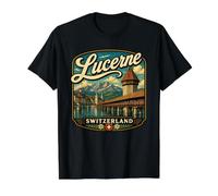 Lucerna Vacaciones a Suiza Viajes Alpine City Camiseta gráfica económica, Hombre, Negro, XL