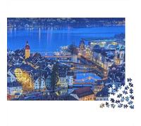 Lucerne Cityscape Puzzle for Adultos 1000 Piezas Recyclable Paper Blue Tone Art Jigsaw Puzzle Juego Padre-Hijo Props Developing Boy & Girl‘s Intelligence Toy 70x50cm/1000pcs