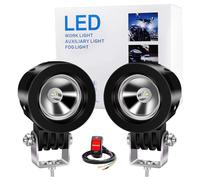 Luces antiniebla de conducción de motocicleta, 10W LED redondos Focos antiniebla Lámparas auxiliares Faros 12V 24V, incluye interruptor (blanco)