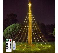 Luces Arbol Navidad con Estrella, 3 m Impermeable Cascada Luces de la Cadena, 36 × 9 LED Luces de Navidad Decorativas con Control Remoto, 8 Modos USB Hilos Arbol de Navidad Luces Prueba de Agua