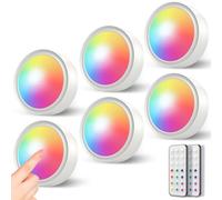 Luces Armario RGB Sin Cable - Luz Vitrina Pilas con Mando a Distancia Foco LED Colores Interior Inalambrico Luz Nocturna con Pulsador Luces LED Bajo Mueble Cocina Adhesivo Iluminacion Armario Bateria