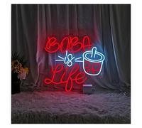 Luces Art Decoration Christmas Boba Tea Is Life-señal Neón Alimentada Por USB Brillo Ajustable Luz Neón Té Boba Para Decoración Pared Cafetería(UN,49cmx50cm)