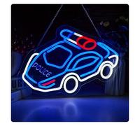 Luces Art Decoration Christmas Coche De Policía De Neón, Para Sala De Juegos, Decoración Artística Del Dormitorio 40.4x27.7cm