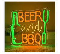 Luces Art Decoration Christmas Letrero De Neón Beer And BBQ Con Luz Regulable Para Barbacoa, Restaurante, Tienda, Fiesta, Decoración De Pared, Lámpara Iluminada 33.9cmx32cm