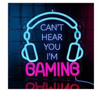 Luces Art Decoration Christmas Letrero De Neón CAN'T HEAR YOU I'M GAMING Auriculares De Juego Con Luz LED Para Sala De Juegos, Dormitorio, Sala De Deportes Electrónicos 28cmx27cm